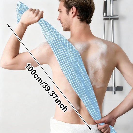 Back Scrubber Set | 2-Piece Exfoliating Shower Towel | Extra Long Exfoliating Washcloth for Men and Women - Scrub Cloth for Body Cleansing and Massage (Blue)