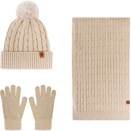 3-in-1 Hat, Scarf & Gloves for Women - Winter Warmth - Cycling Ear Warmers - Knitted Hat, Scarf & Gloves - Beige - Christmas Gift - Birthday Gift