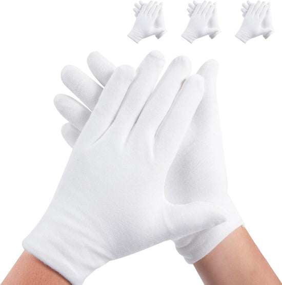 Gloves - 3 pairs - White cotton gloves - Suitable for dry hands - Can be worn while sleeping - High-quality cotton gloves - Unisex white gloves - Gloves with rounded corners