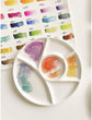 Easy-to-clean watercolor and gouache mixing tray - 6 holes - 8 inch - white - round