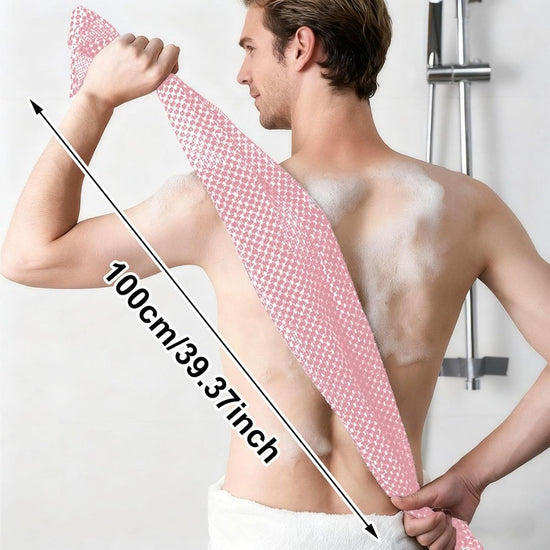 Back Scrubber Set | 2-Piece Exfoliating Shower Towel | Extra Long Exfoliating Washcloth for Men and Women - Scrub Cloth for Body Cleansing and Massage (Pink)