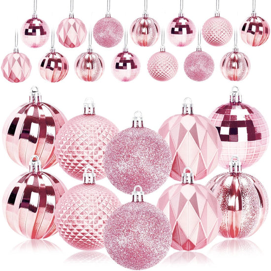 Christmas Baubles - Pack of 24 - Large Size, 6cm Diameter - Unbreakable Plastic - Christmas Tree Decoration - Various Christmas Bauble Decorations Suitable for Weddings, Mother&