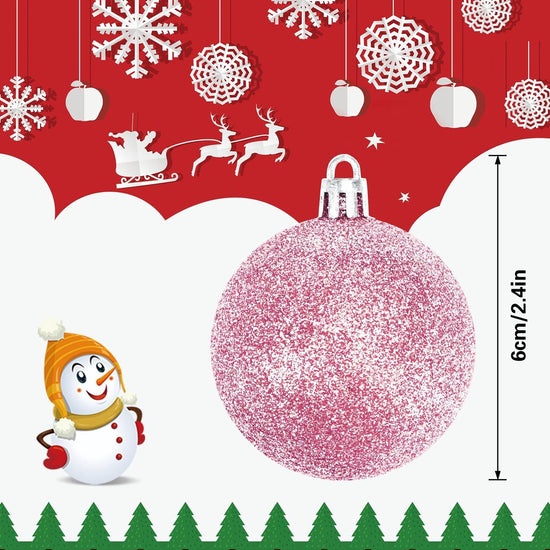 Christmas Baubles - Pack of 24 - Large Size, 6cm Diameter - Unbreakable Plastic - Christmas Tree Decoration - Various Christmas Bauble Decorations Suitable for Weddings, Mother&