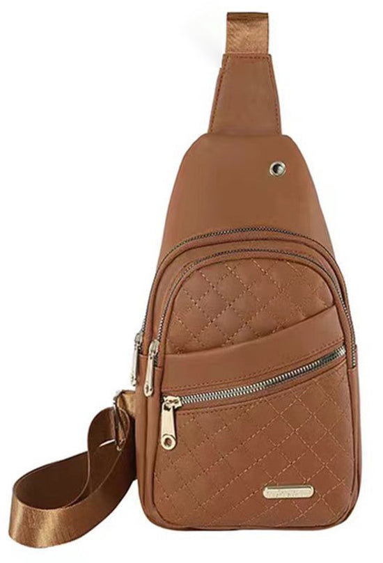 Unisex Shoulder Bag - 5 Storage Pockets & Cable Grommet - Crossbody Bag Women - Crossbody Bag Men - Crossbody Bags - Sling Bag - Adjustable Carrying Style (Cross/Shoulder/Chest) - Brown