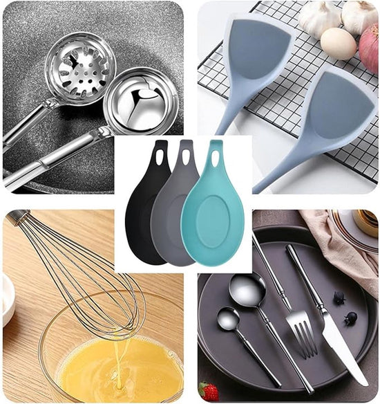 Kitchen Utensils - Set of 3 - Spoon Holder - Spoon Mat - Kitchen Storage Rack - Kitchen Accessories - Made of Silicone - Suitable for wooden, silicone and metal teaspoons, etc.