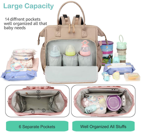 Convertible Diaper Bag - Wide Opening - 14 Pockets - Stylish - Baby Changing Bag - with Stroller Buckle - Diaper Bag - Waterproof (Off-White)