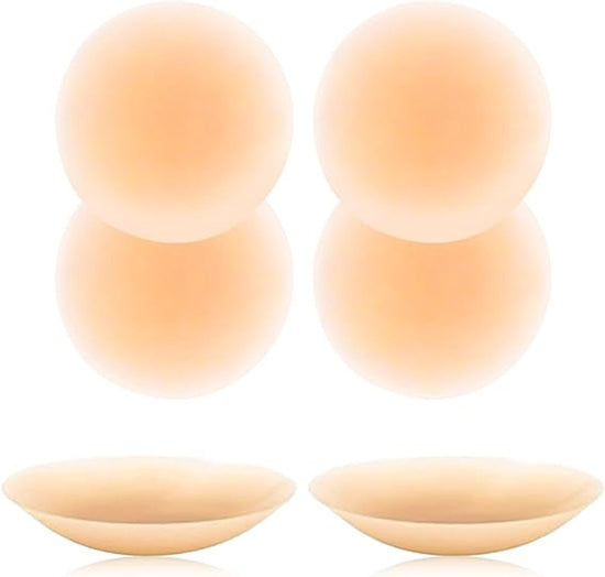 Nipple Covers (Set of 4) - Reusable Nipple Covers - Invisible Silicone Nipple Covers - Nipple Covers - Silicone Nipple Covers - Suitable for backless, low-cut evening dresses, wedding dresses and slip dresses - Beige - Medium