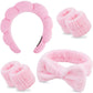 Winter Headband for Women - Set of 4 - Pink Makeup Headband and Wristband Set - Suitable for Facial Cleansing and Skin Care - Christmas Gift - Birthday Gift, Gift for Girls