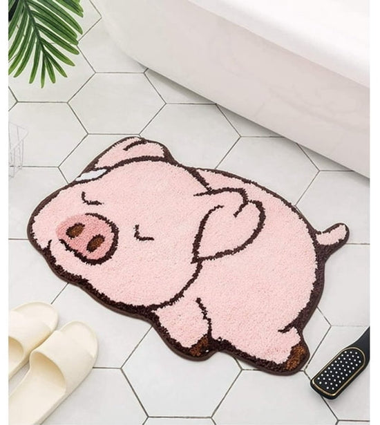 17.7*25.6in Thick and soft pink bath mat with pig motif - bathroom showroom - non-slip bath mat -  home decoration - (sleeping pig)