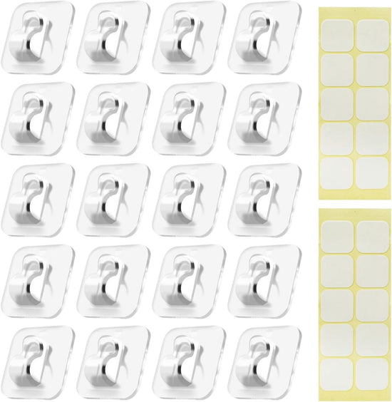 Hooks - Mini Light Clips | Self-Adhesive Lighting Hooks - Cable Holder Organizer - Set of 20 Hooks incl. Adhesive Strip