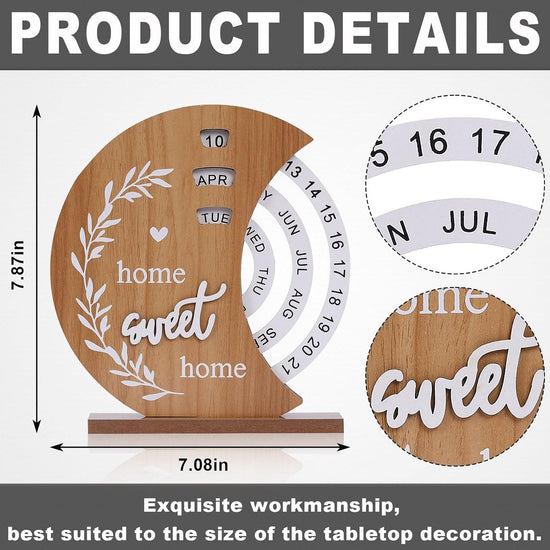 Calendar - Wooden Perpetual Calendar - Vintage Rotating Calendar - Suitable for Home Offices - Perfect Home Decor - Excellent Choice for Housewarming or Thank You Gifts (Moon)