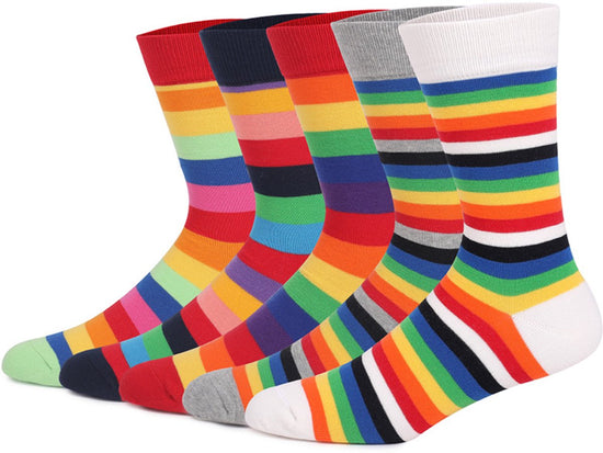 Socks - Comfort Cotton High Socks - Colorful Striped Socks (5 Pairs)