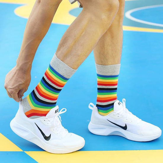 Socks - Comfort Cotton High Socks - Colorful Striped Socks (5 Pairs)