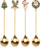 Teaspoons - 4 spoons - Christmas tableware - Silver dessert spoons - Decorated with Christmas trees, reindeer, snowmen and Santa Claus - Suitable for desserts, tea and soup