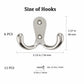 Double Hook - Chrome Double Coated Hook - Clothes - Bathrobe - Towel - Bathroom Bedroom Door Wall 6 Pieces