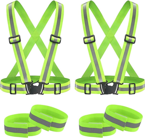 Two-piece reflective vest with 2 reflective armbands - High visibility reflective vest - Reflective safety vest - Adjustable lightweight elastic straps - Suitable for running, cycling and walking
