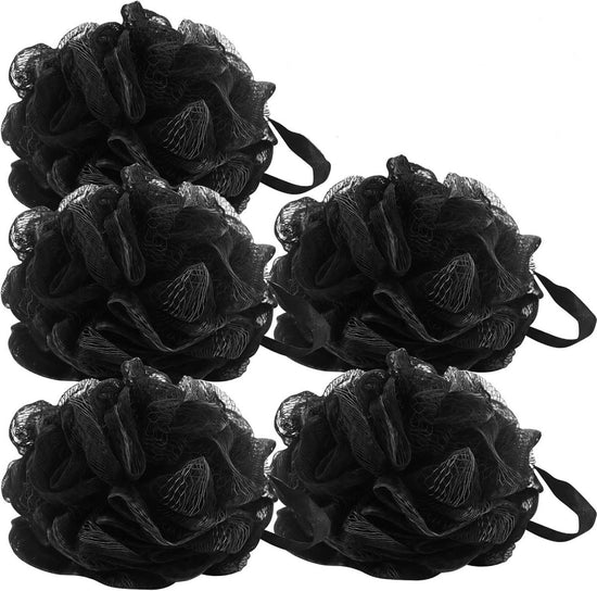 5-pack bath sponge - bath ball - exfoliating sponge - bath sponge - shower sponge - (black)