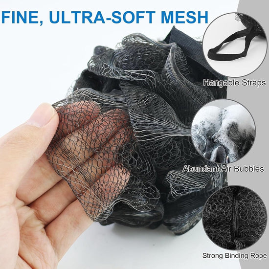 5-pack bath sponge - bath ball - exfoliating sponge - bath sponge - shower sponge - (black)