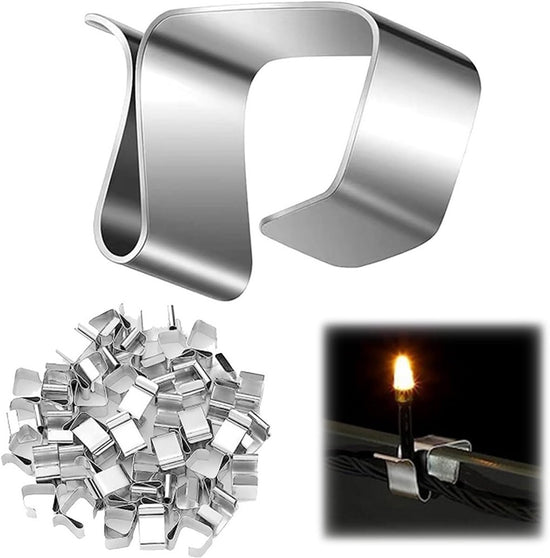 Pack of 100 pieces - Christmas light hooks - Hooks for outdoor lighting - Christmas light clips - Hanging hooks for Christmas lights, kitchen lights, etc. - Stainless steel metal cable clips with clamps - Cable clips