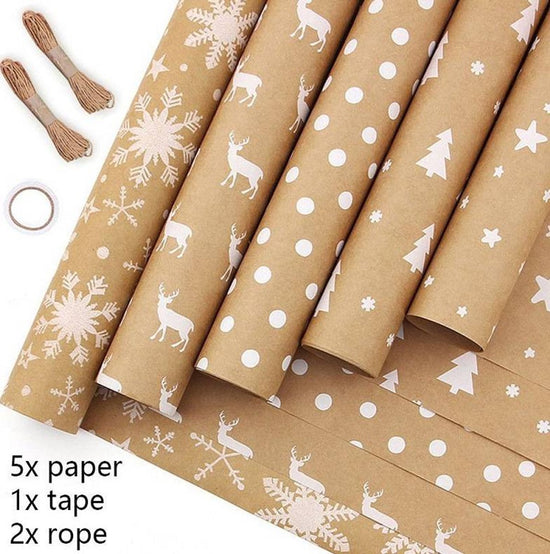 Gift Wrapping Paper - Wrapping Paper - 5 Rolls - Gift Wrapping Paper - DIY Gifts - Eco-Friendly Materials - Wrapping Paper with Christmas Tree and Snowflake Pattern - 0.43*3 Meter