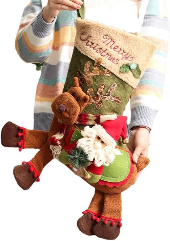 Gift Bags - 23 Inch Christmas Stockings - Santa and Reindeer Pattern - Extra Soft Plush Cuff - Classic Christmas Stocking Decoration - Perfect for Family Holiday Decor（A）