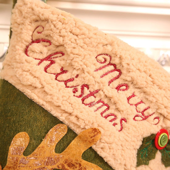 Gift Bags - 23 Inch Christmas Stockings - Santa and Reindeer Pattern - Extra Soft Plush Cuff - Classic Christmas Stocking Decoration - Perfect for Family Holiday Decor（A）