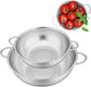 2-piece vegetable draining rack set made of stainless steel - with handles - drip tray on top - suitable for draining pasta, vegetables, fruit and rice - dishwasher safe - 2-piece set - diameters 22.5 cm and 19.5 cm