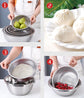 2-piece vegetable draining rack set made of stainless steel - with handles - drip tray on top - suitable for draining pasta, vegetables, fruit and rice - dishwasher safe - 2-piece set - diameters 22.5 cm and 19.5 cm