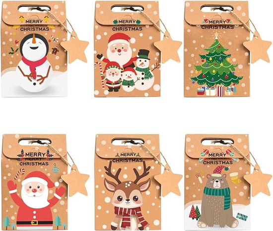 Gift Bags - 24-pack - Paper Gift Bags - Christmas Kraft Paper Candy Boxes - Christmas Kraft Paper Cookie and Snack Boxes - Christmas Gift Boxes - Christmas Party Supplies and Decorations