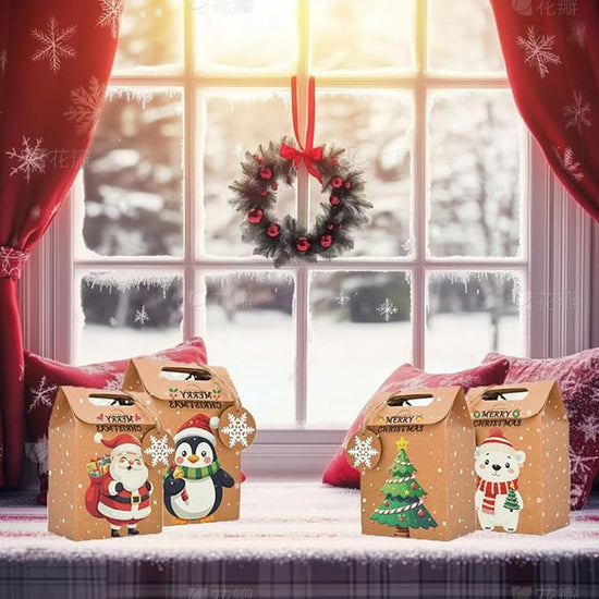 Gift Bags - 24-pack - Paper Gift Bags - Christmas Kraft Paper Candy Boxes - Christmas Kraft Paper Cookie and Snack Boxes - Christmas Gift Boxes - Christmas Party Supplies and Decorations