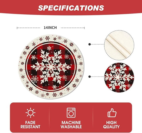 Placemats - Set of 4 - Round snowflake placemats - Round Christmas placemats - Restaurant decoration placemats