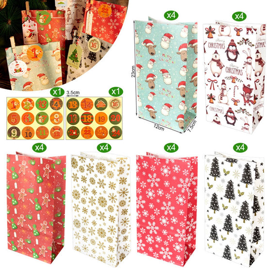 Christmas wrapping paper - 24 pieces - Christmas gift bags, Christmas stickers, Advent calendars, paper bags and wrapping bags - Christmas gift bags - Christmas candy bags