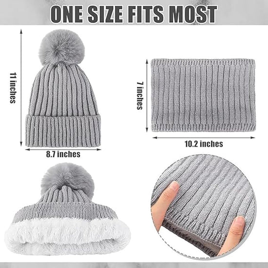 Gloves, hat and scarf - three-piece set - winter knitwear - lined with fleece and thickened - warm and cold resistant - white