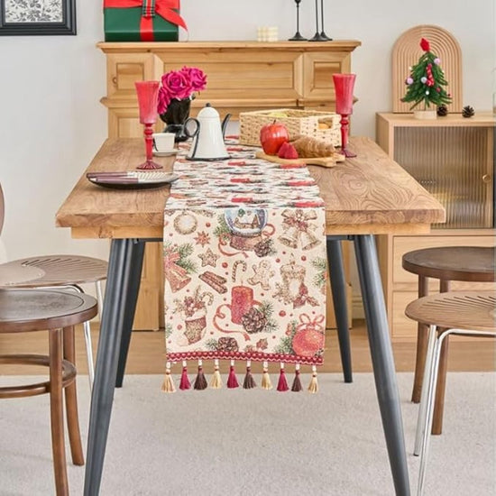 Table Runner - Christmas Table Runner - Home Decoration - Christmas Decoration - Christmas Snowball Pattern Table Runner - Suitable for dining tables and cabinets - Can be used for Thanksgiving, parties, Christmas, weddings, banquets and New Year&