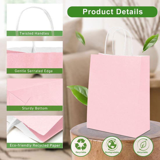 50 small paper bags with handles - colorful kraft paper gift bags - 15x8x21cm - kraft paper shopping bags - for parties, birthdays, Christmas, weddings, shopping