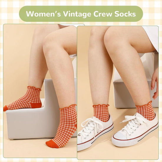Socks - 6 Pairs of Pleated Socks for Women, Striped Pleated Socks, Cute Socks for Women - Checked Socks - Ankle Socks for Women - Cotton Knitted Socks - Sizes 5-9