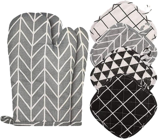 Set of 6 - Oven Mitts and Heat Resistant Mat - Microwave Gloves and Heat Resistant Oven Mat - Cooking Specific