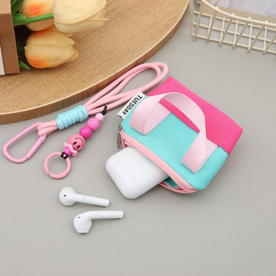 Mini Portable Headphone Case - Storage Box - Data Cable Cover - Storage Bag - Coin Card Holder - Trendy Dopamine Pink