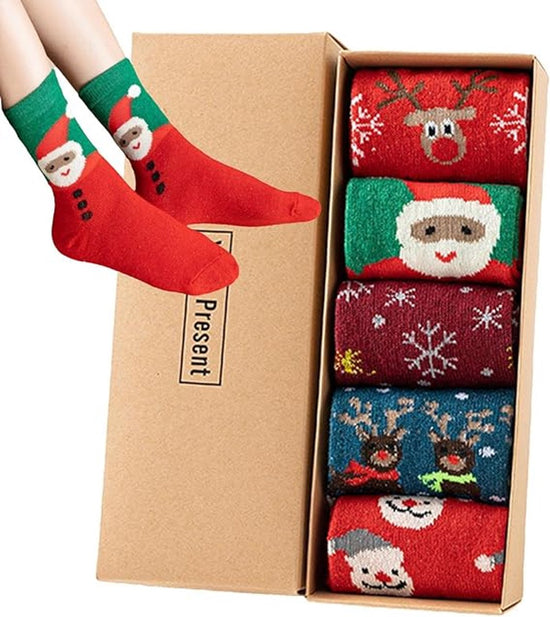 Socks - 5 pairs - Christmas socks - Lounge socks - Warm socks - Cute mid-height reindeer women&
