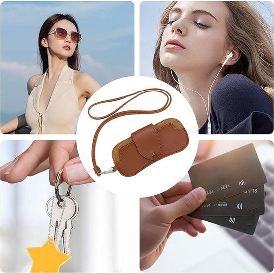 Portable Sunglasses Case - Glasses Case with Neck Strap - Dimensions: 16.5 x 7.4 x 0.9 cm - Compact and Durable Design - Perfect for Hiking, Camping and Traveling - Brown
