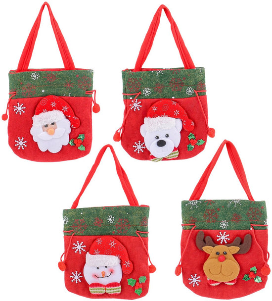 Christmas Gift Bags - Set of 4 - Velvet Material - Candy Bags for Kids - Christmas Apple Bags - Reusable Christmas Gift Bags - Party Bags - 20*20cm
