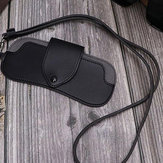 Portable Sunglasses Case - Glasses Case with Neck Strap - Dimensions: 16.5 x 7.4 x 0.9 cm - Compact and Durable Design - Perfect for Hiking, Camping and Traveling - Black