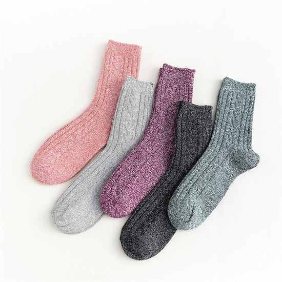 5 Pairs of Socks - Autumn/Winter - Extra Long and Plus Size Double Needle Stitch - Cable Knit - Thick - Warm - Women&