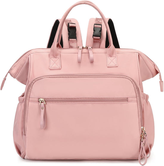 Convertible Diaper Bag - Wide Opening - 14 Pockets - Stylish - Baby Changing Bag - with Stroller Buckle - Diaper Bag - Waterproof (Pink)