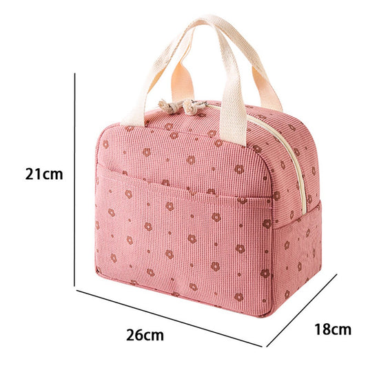 Lunch Bag - Corduroy - Lunch Box for Students/Work - Insulated Bag - Waterproof - Portable Handle - Cute Lunch Bag - Pink