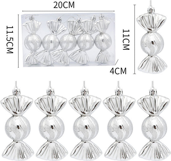 Christmas Decorations - Christmas Decorations - Painted Candy Christmas Tree Decorations - Silver (5 per box)