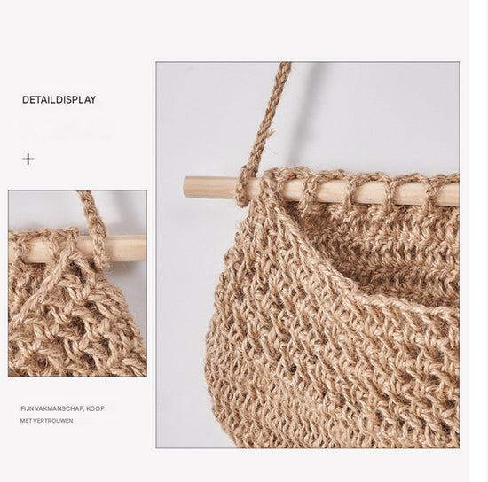 Three-Tier Hanging Fruit and Vegetable Basket - Removable Wall Rack - Hand-Woven Beige Wall Basket - Multifunctional Kitchen Storage Rack - Fruit and Vegetable Storage - Bohemian Home Decor