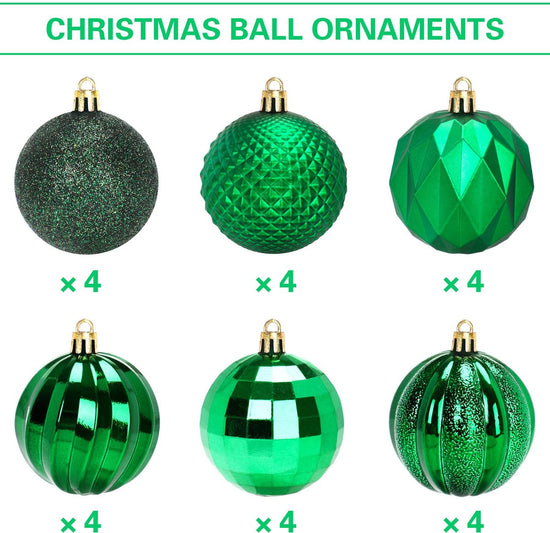 Christmas Baubles - 24 pieces - Large size, 6 cm diameter - Unbreakable plastic - Christmas tree decoration - Various Christmas bauble decorations suitable for weddings, Mother&