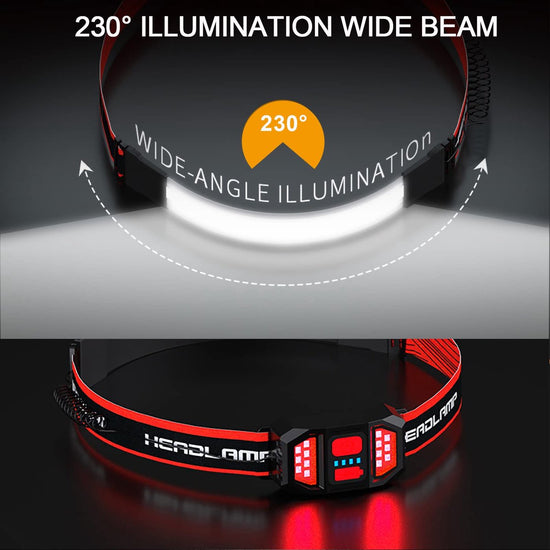 Headlamp LED Rechargeable - Headlight - 2-Pack Rechargeable LED Headlamp - 230° Wide Angle Lighting - High Lumens, 3 Modes - Lightweight Headlamp - Suitable for Running, Cycling, Camping