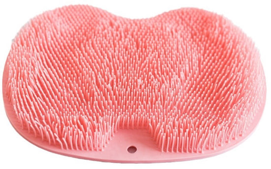 Bathroom Scrubber Mat - Non-Slip Silicone Massage Mat - Shower Back Scrubber - Massage Mat with Non-Slip Suction Cups - Exfoliating Bathroom Mat Pink